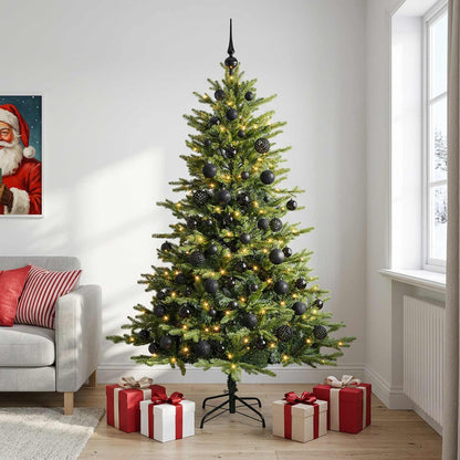 Artificial Christmas Tree with Bauble 300 LEDs Green Height 240 cm with LEDs & black balls