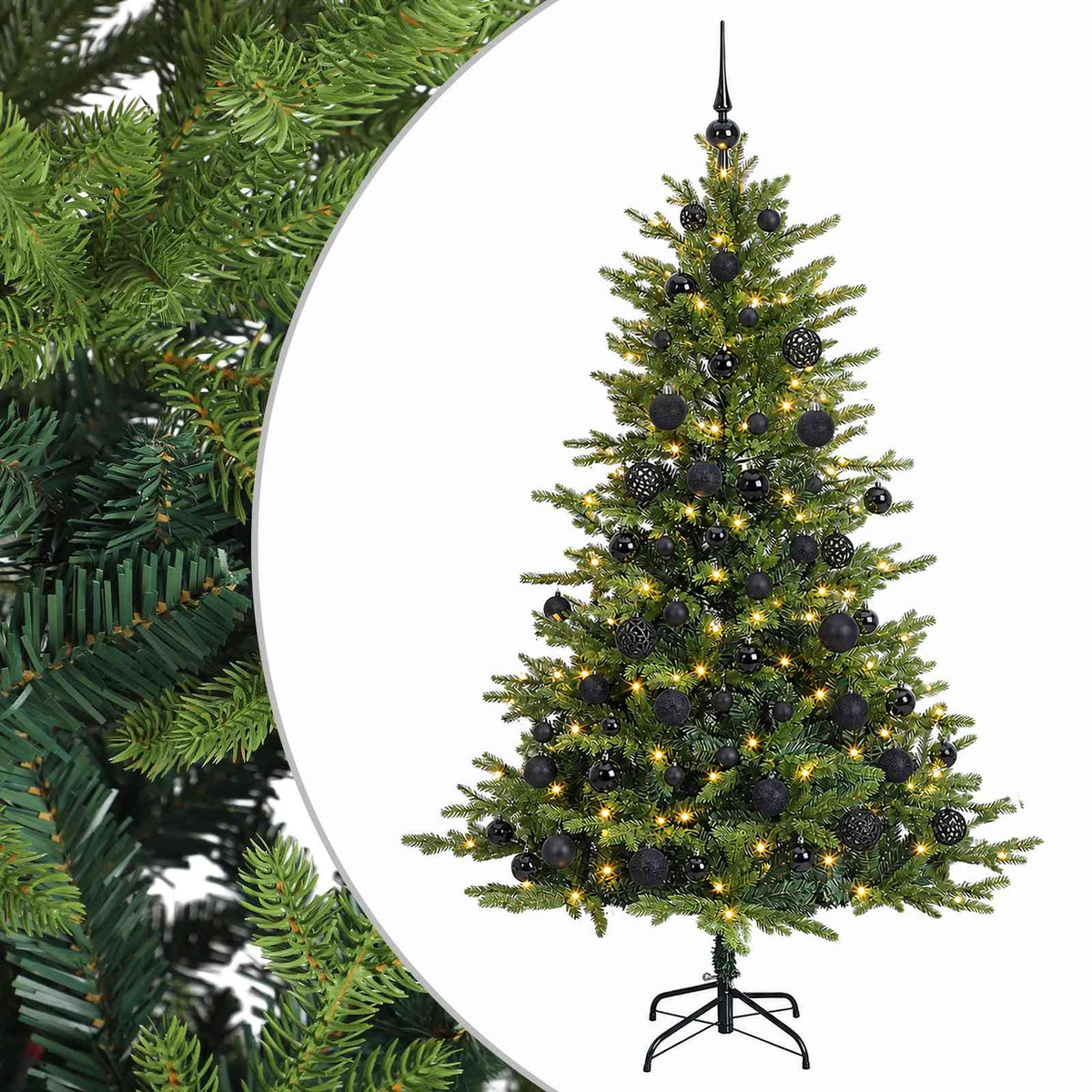 Artificial Christmas Tree with Bauble 300 LEDs Green Height 240 cm with LEDs & black balls