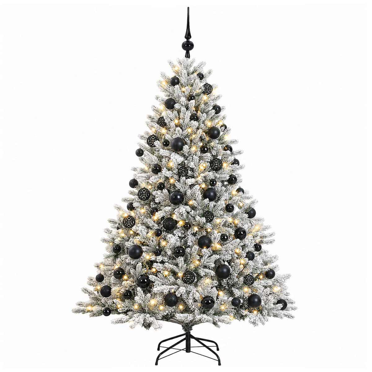 Artificial Christmas Tree with Bauble 300 LEDs Green and White Height 180 cm with LEDs & black balls