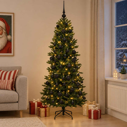 Artificial Christmas Tree Bauble LEDs Green Height black balls