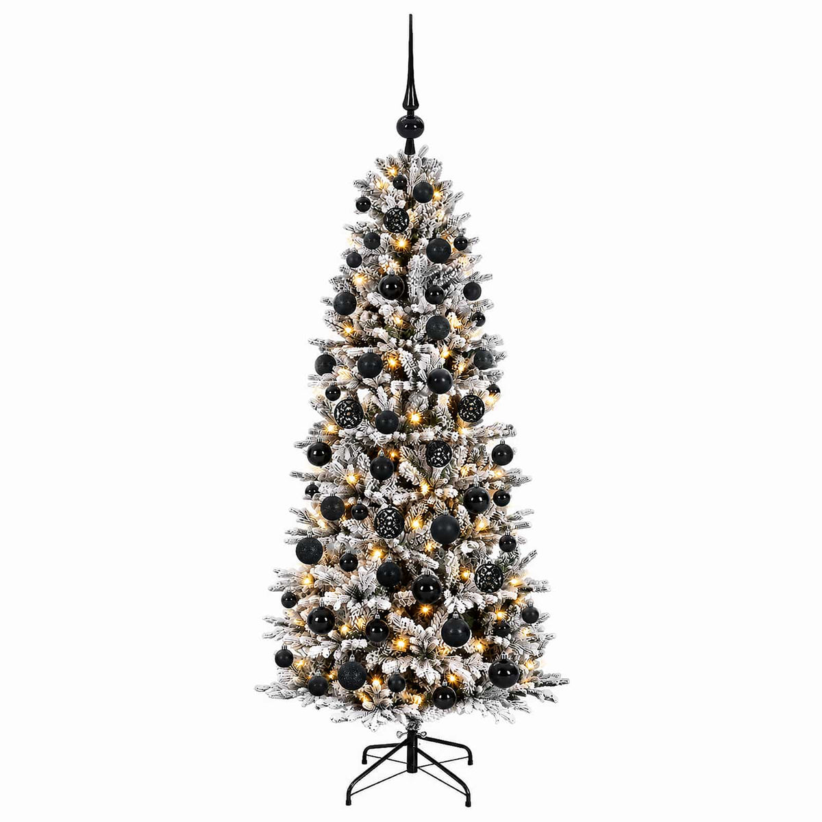 Artificial Christmas Tree with Bauble 300 LEDs Green and White Height 180 cm with LEDs & black balls