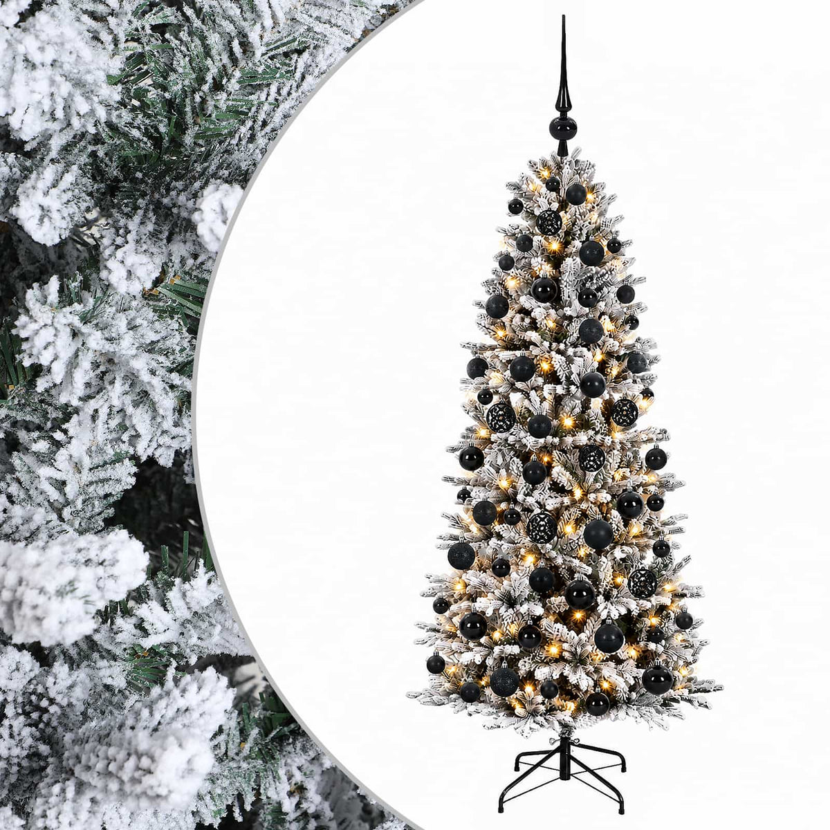 Artificial Christmas Tree Bauble LEDs Green white Height black balls