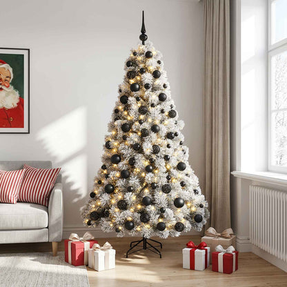 Artificial Christmas Tree with Bauble 300 LEDs Green and White 180 cm with LEDs & black balls