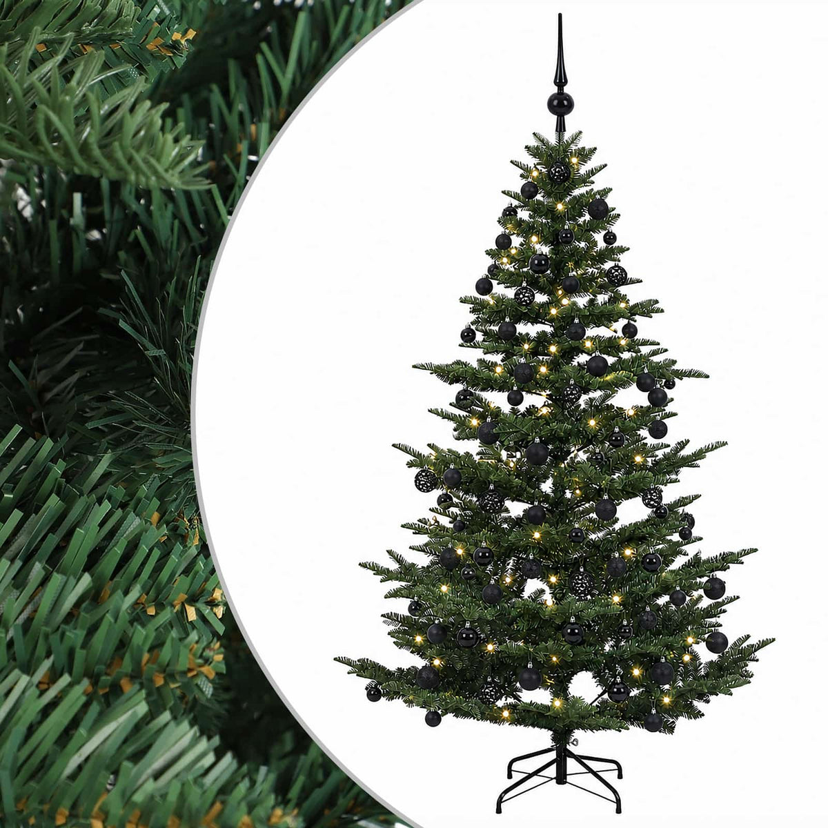 Artificial Christmas Tree with Bauble 300 LEDs Green Height 240 cm with LEDs & black balls