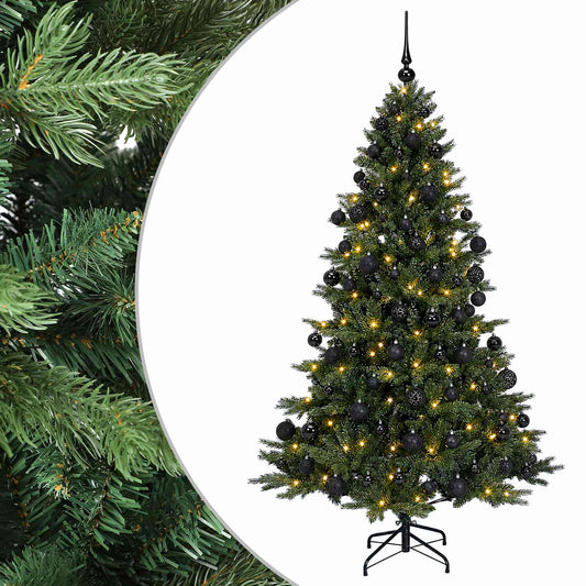 Artificial Christmas Tree with Bauble 300 LEDs Height 210 cm with LEDs & black balls