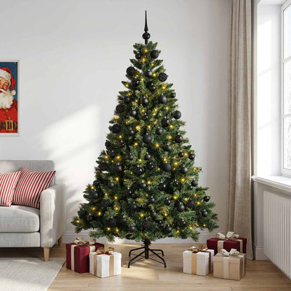 Artificial Christmas Tree with Bauble 300 LEDs Green Height 240 cm with LEDs & black balls