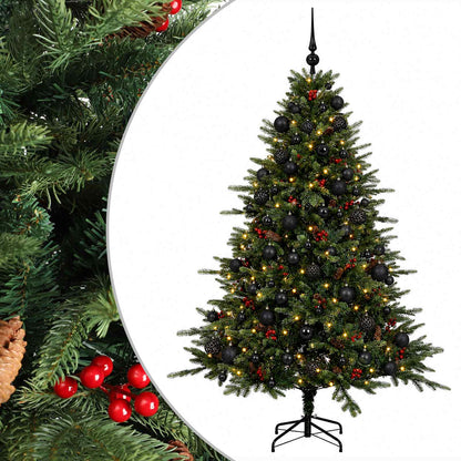 Artificial Christmas Tree with Bauble 300 LEDs Green 210 cm with LEDs & black balls