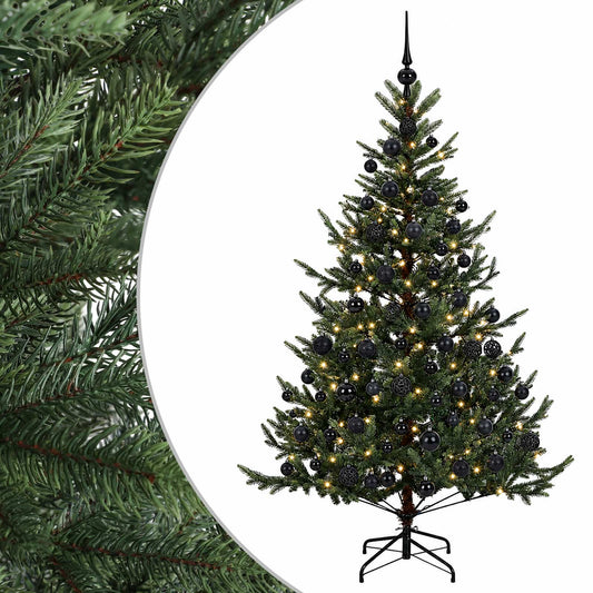 Artificial Christmas Tree with Bauble 300 LEDs Green 240 cm with LEDs & black balls