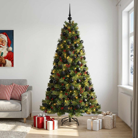 Artificial Christmas Tree with Bauble 300 LEDs 240 cm with LEDs & black balls