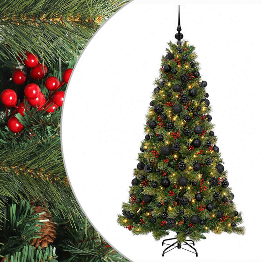 Artificial Christmas Tree with Bauble 300 LEDs 240 cm with LEDs & black balls