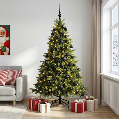 Artificial Christmas Tree with Bauble 300 LEDs 210 cm with LEDs & black balls