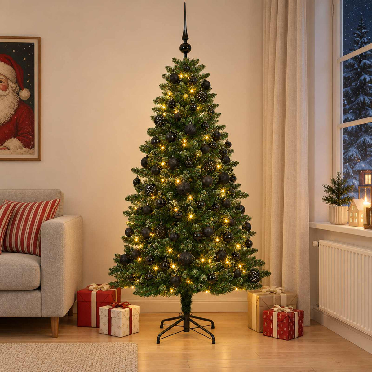 vidaXL Artificial Christmas Tree with Bauble 210 cm 300 LEDs 1