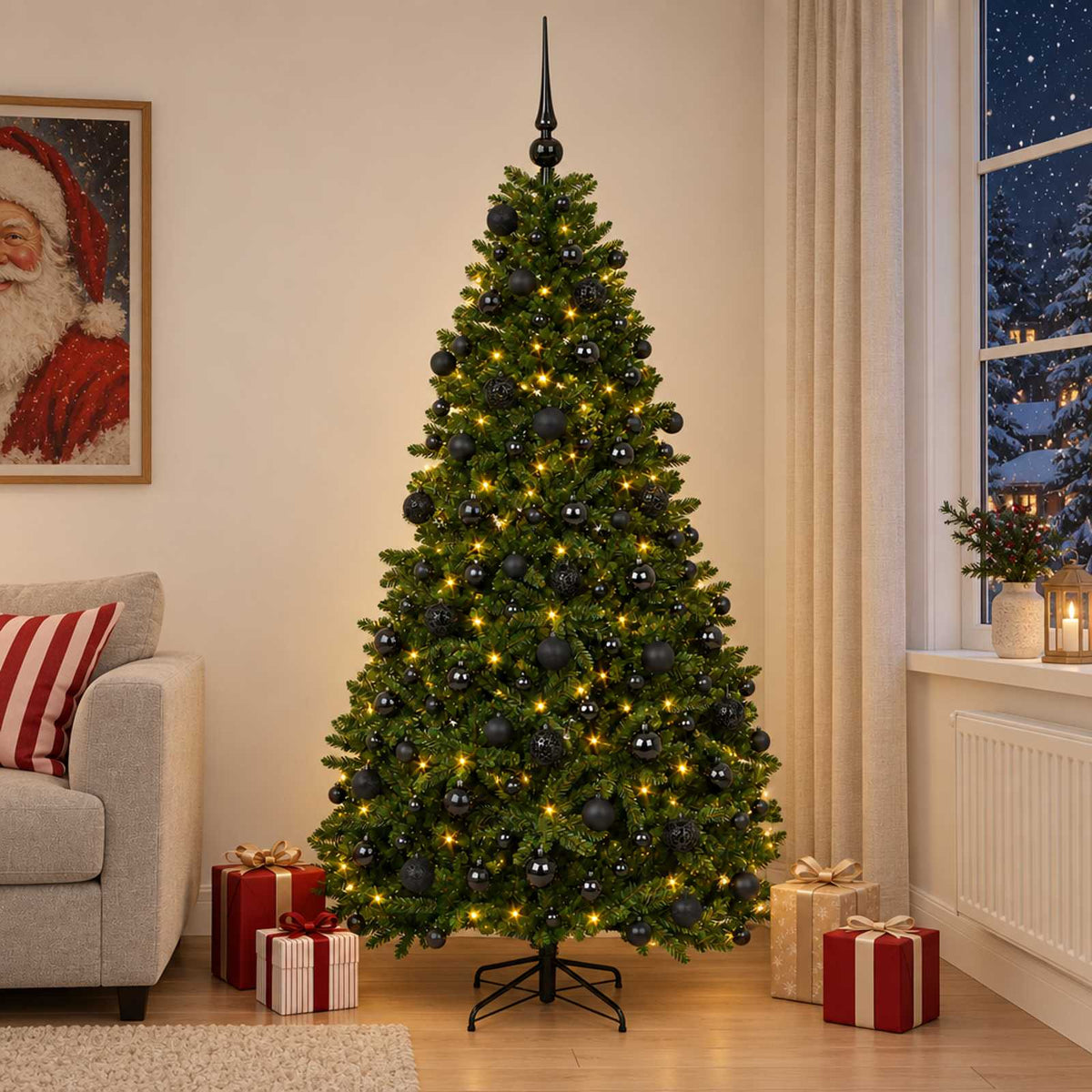 Artificial Christmas Tree Mid-green with Bauble 240 cm 300 LEDs Medium Green Ø 120 x 240 cm with 300 LEDs&black balls