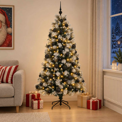 vidaXL Artificial Hinged Christmas Tree with Baubles 240 cm 300 LEDs 1