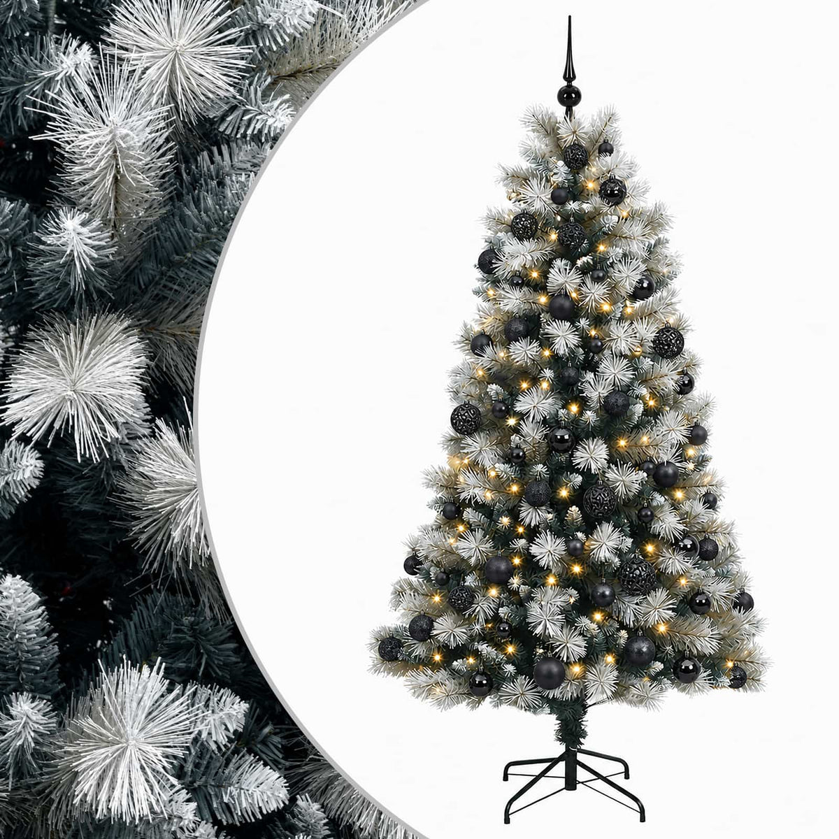 Artificial Hinged Christmas Tree with Baubles 150 LEDs with LEDs & black balls