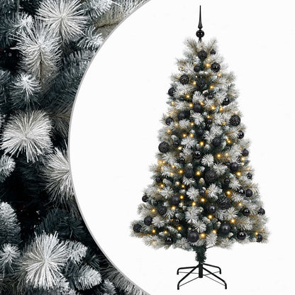 Artificial Hinged Christmas Tree with Baubles 150 LEDs with LEDs & black balls
