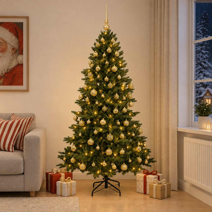 Artificial Christmas Tree with Bauble 300 LEDs Height 210 cm with LEDs & gold balls