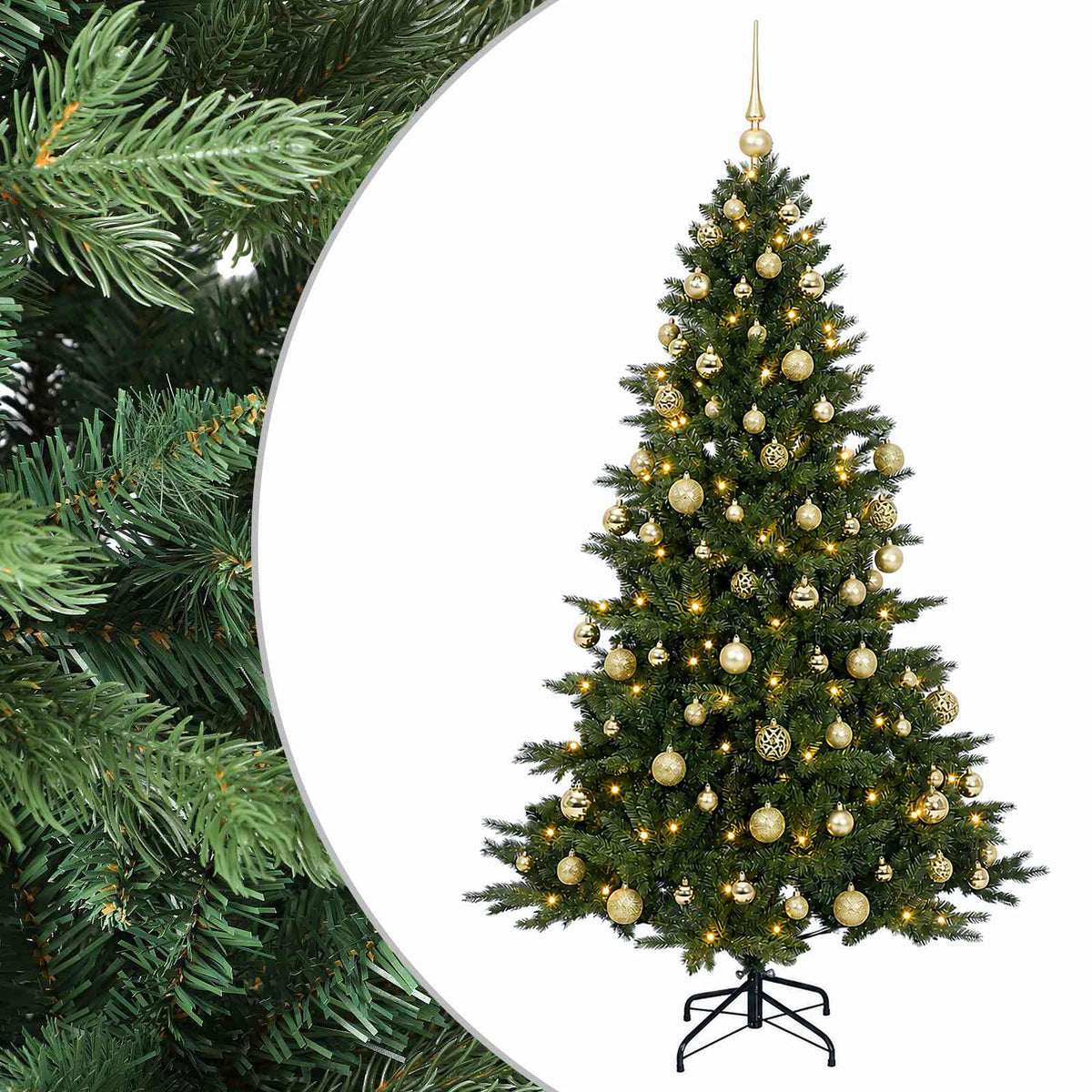 Artificial Christmas Tree with Bauble 300 LEDs Height 210 cm with LEDs & gold balls