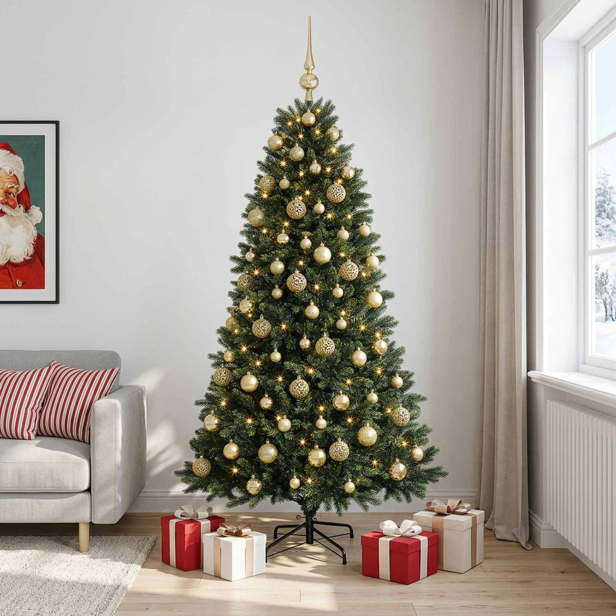 vidaXL Artificial Christmas Tree with Bauble 210 cm 300 LEDs 1