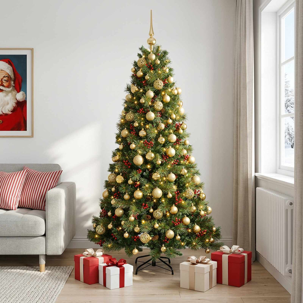 vidaXL Artificial Christmas Tree with Bauble 210 cm 300 LEDs 3