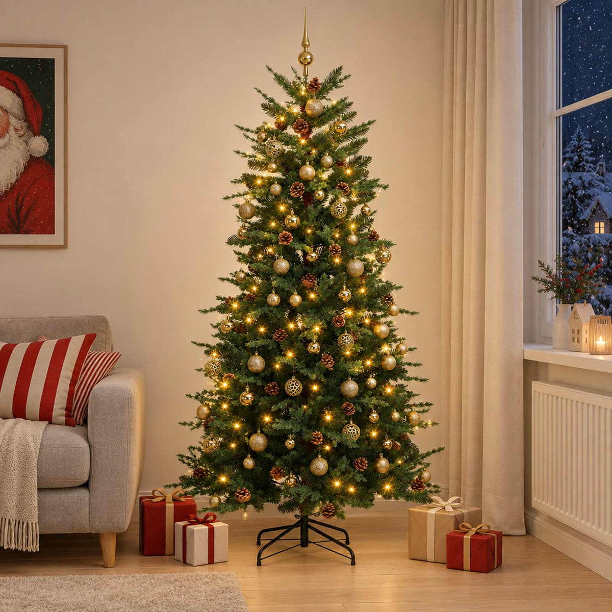 vidaXL Artificial Christmas Tree with Bauble 180 cm 300 LEDs 3