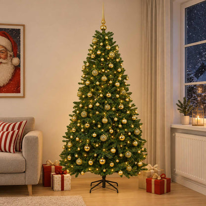 vidaXL Artificial Christmas Tree Mid-green with Bauble 240 cm 300 LEDs 1