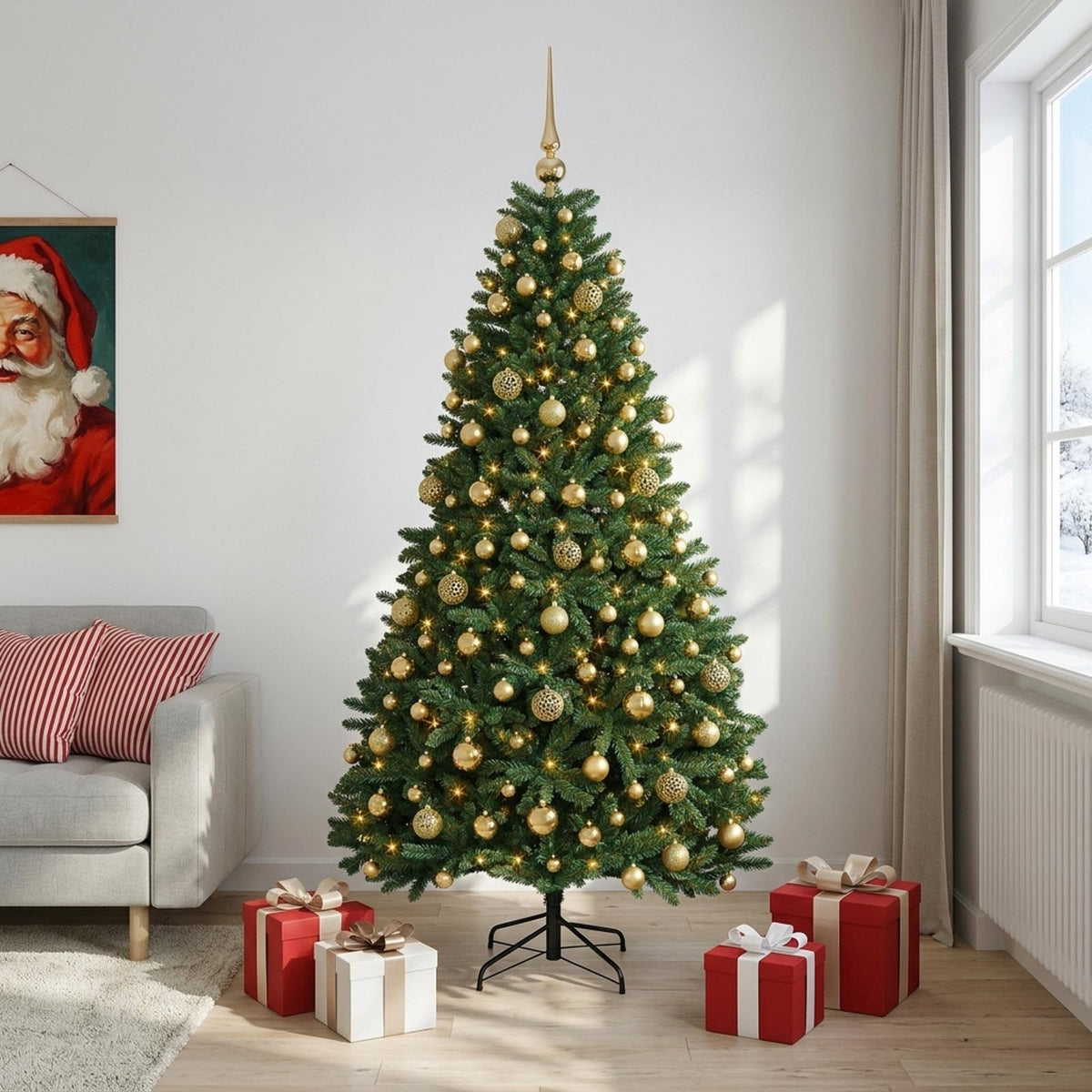 vidaXL Artificial Christmas Tree Mid-green with Bauble 240 cm 300 LEDs 3
