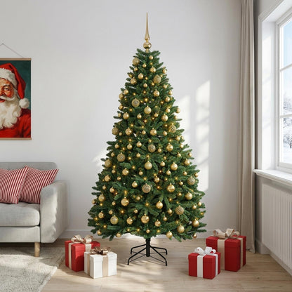 vidaXL Artificial Christmas Tree Mid-green with Bauble 240 cm 300 LEDs 3