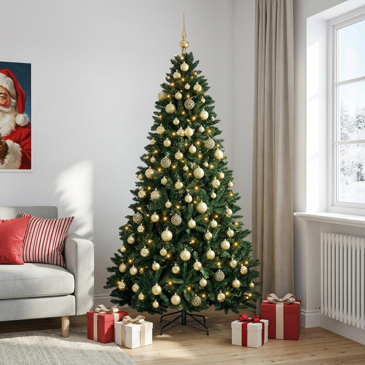 vidaXL Artificial Christmas Tree Dark Green with Bauble 210 cm 3