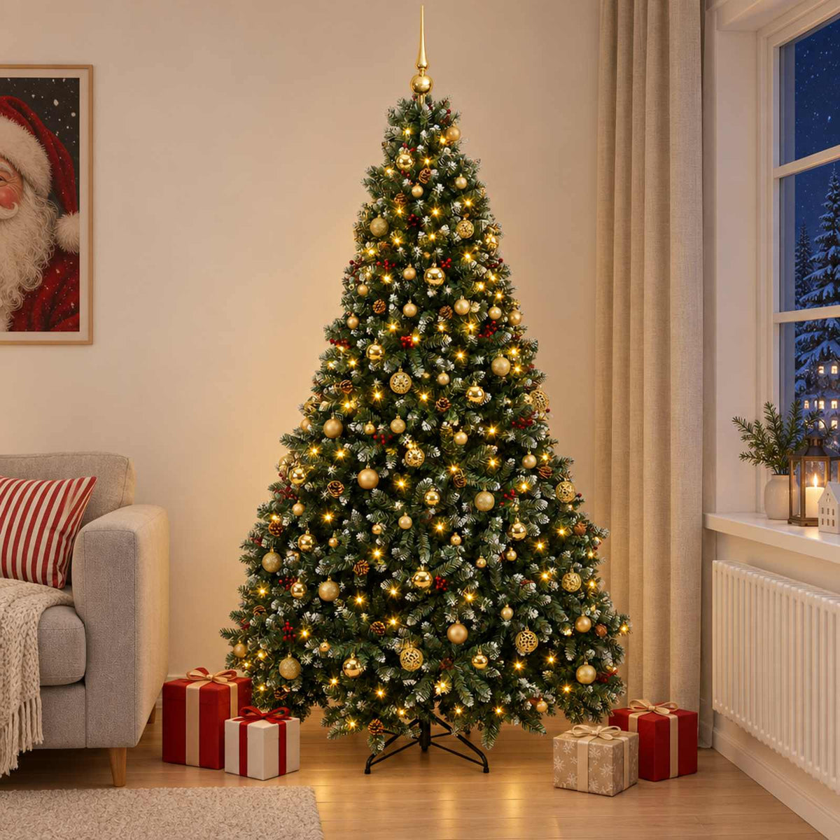 vidaXL Artificial Christmas Tree Green with Bauble 210 cm 300 LEDs 1