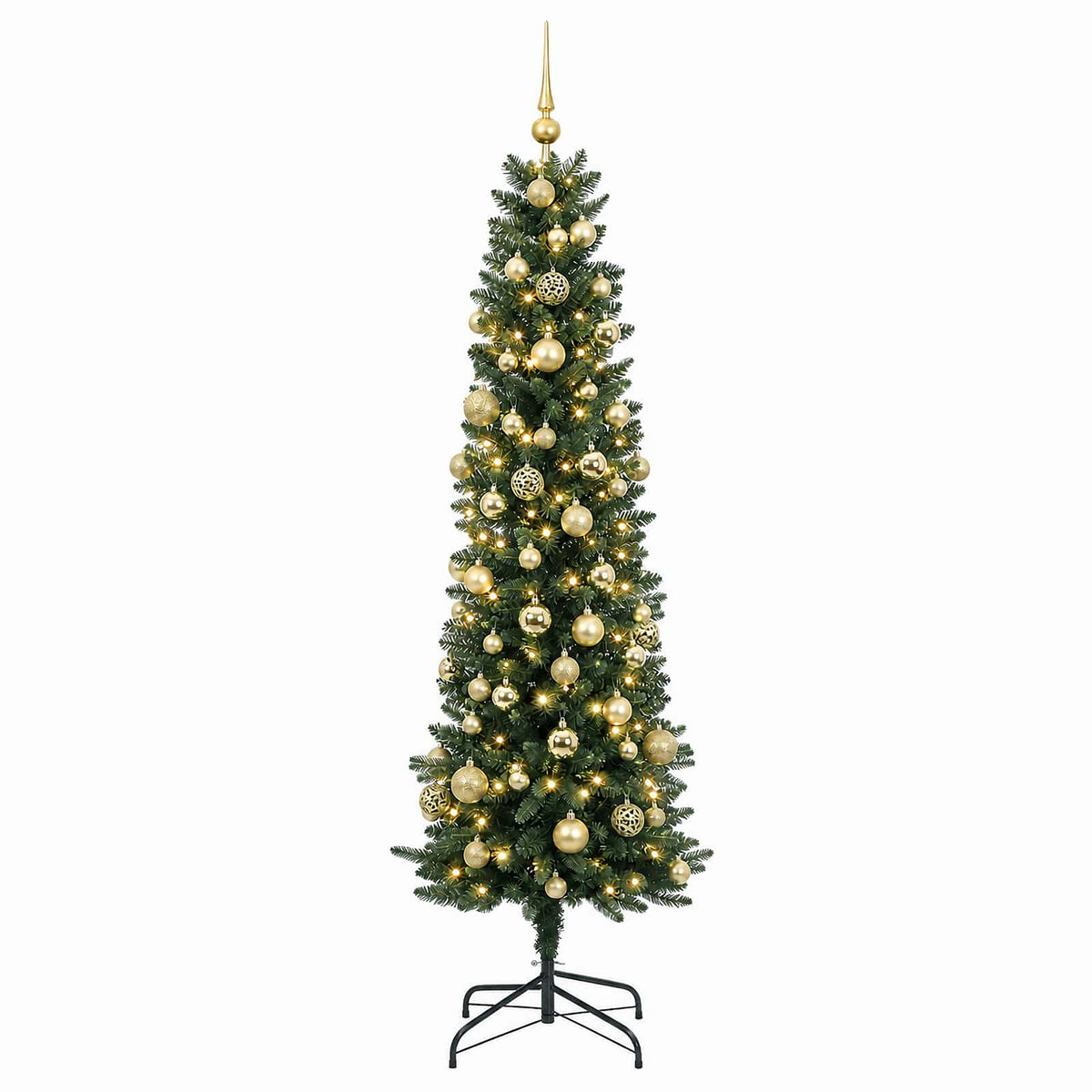 vidaXL Artificial Slim Christmas Tree with Bauble 210 cm 300 LEDs 4