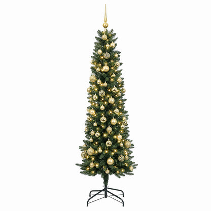 vidaXL Artificial Slim Christmas Tree with Bauble 210 cm 300 LEDs 4