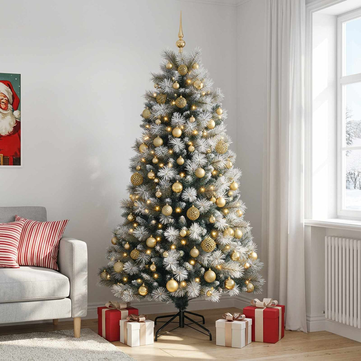 vidaXL Artificial Hinged Christmas Tree with Baubles 180 cm 300 LEDs 3