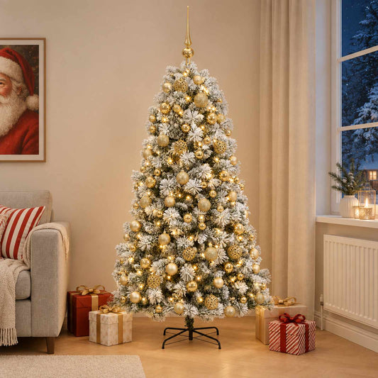 vidaXL Artificial Hinged Christmas Tree with Baubles 180 cm 300 LEDs 1