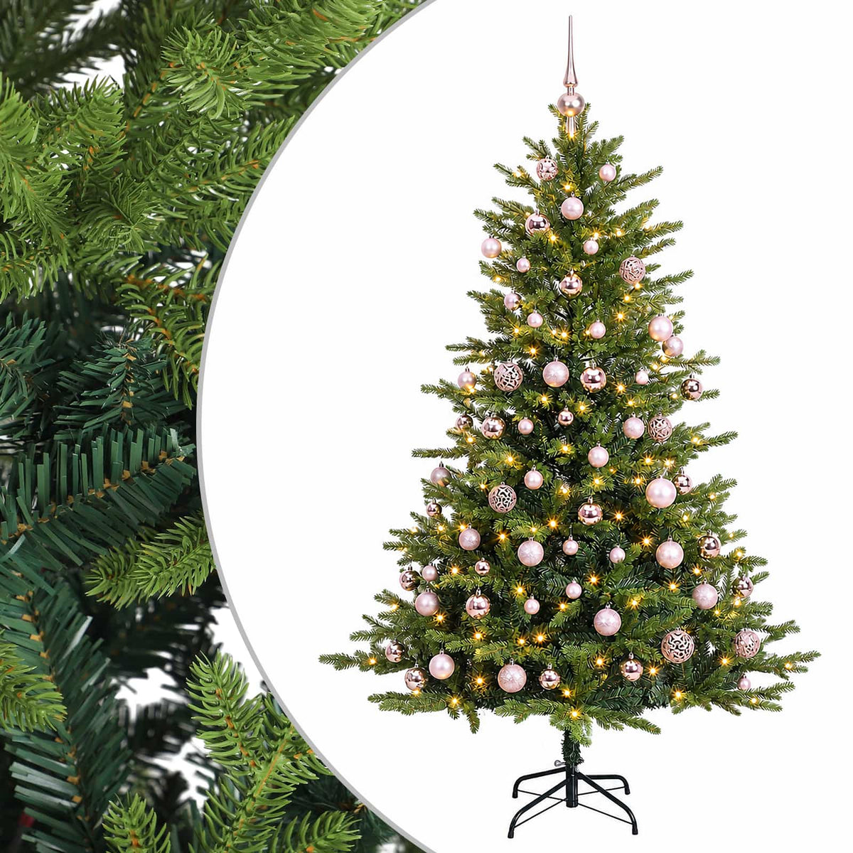 Artificial Christmas Tree with Bauble 300 LEDs Green Height 240 cm with LEDs & pink balls