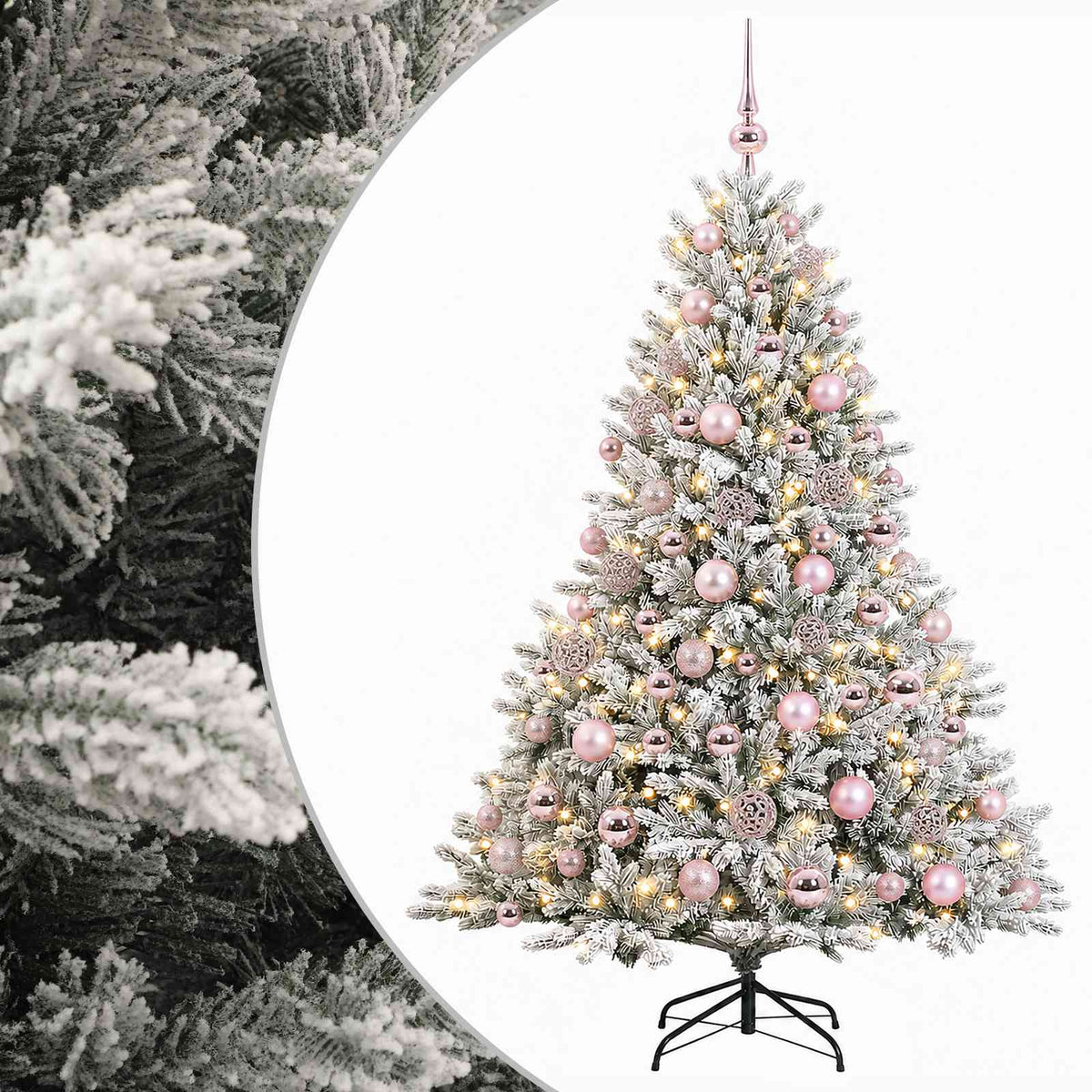Artificial Christmas Tree with Bauble 300 LEDs Green and white Height 210 cm with LEDs & pink balls