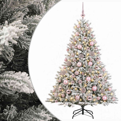 Artificial Christmas Tree with Bauble 300 LEDs Green and white Height 210 cm with LEDs & pink balls