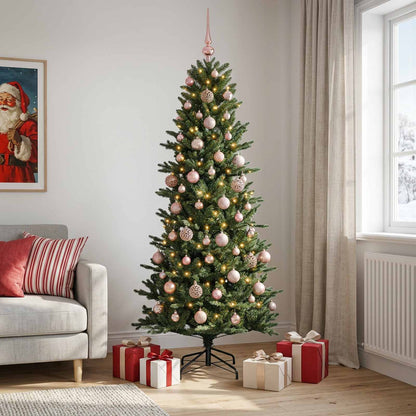 Artificial Christmas Tree with Bauble 300 LEDs Green Height 240 cm with LEDs & pink balls