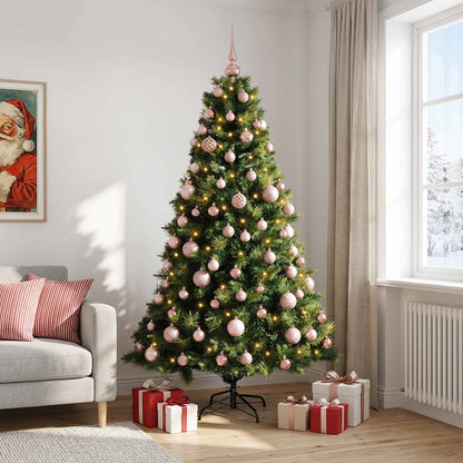 Artificial Christmas Tree with Bauble 300 LEDs Green Height 180 cm with LEDs & pink balls