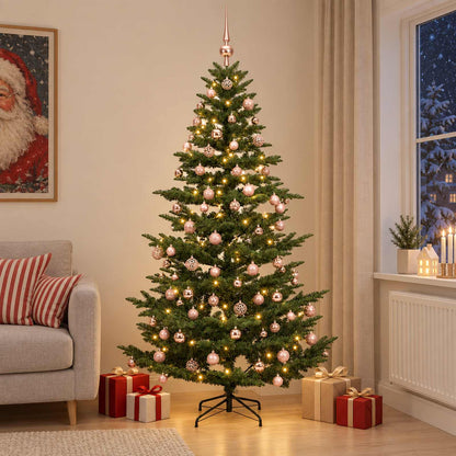 Artificial Christmas Tree with Bauble 300 LEDs Green Height 180 cm with LEDs & pink balls