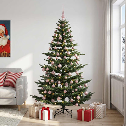 Artificial Christmas Tree with Bauble 300 LEDs Green Height 240 cm with LEDs & pink balls