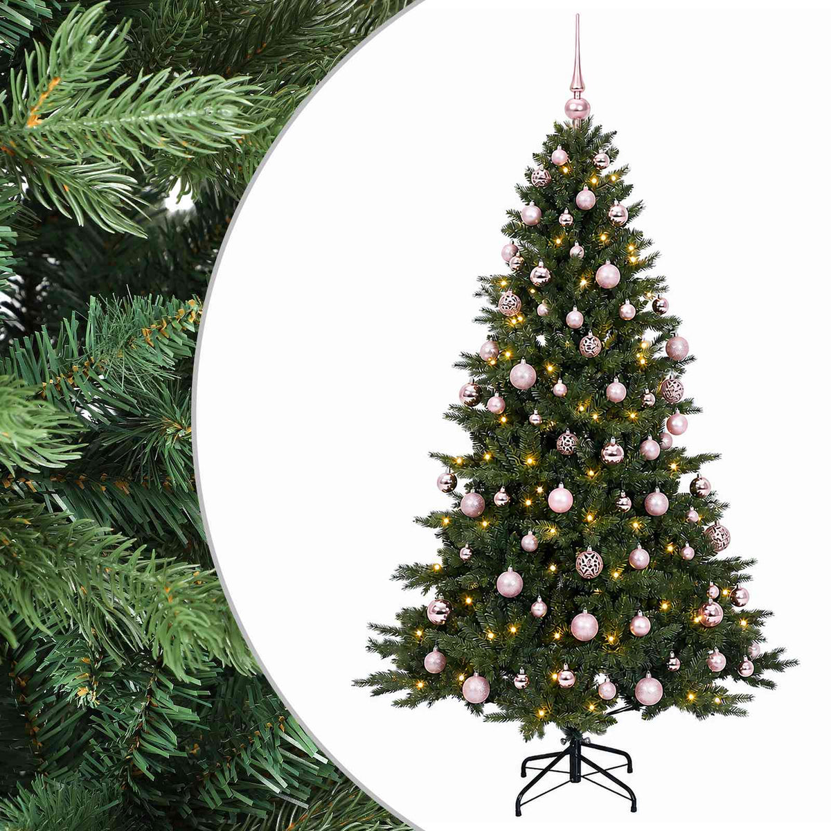 Artificial Christmas Tree with Bauble 300 LEDs Height 210 cm with LEDs & pink balls