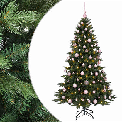 Artificial Christmas Tree with Bauble 300 LEDs Height 210 cm with LEDs & pink balls