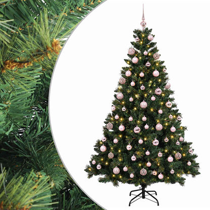 Artificial Christmas Tree with Bauble 300 LEDs Green Height 240 cm with LEDs & pink balls