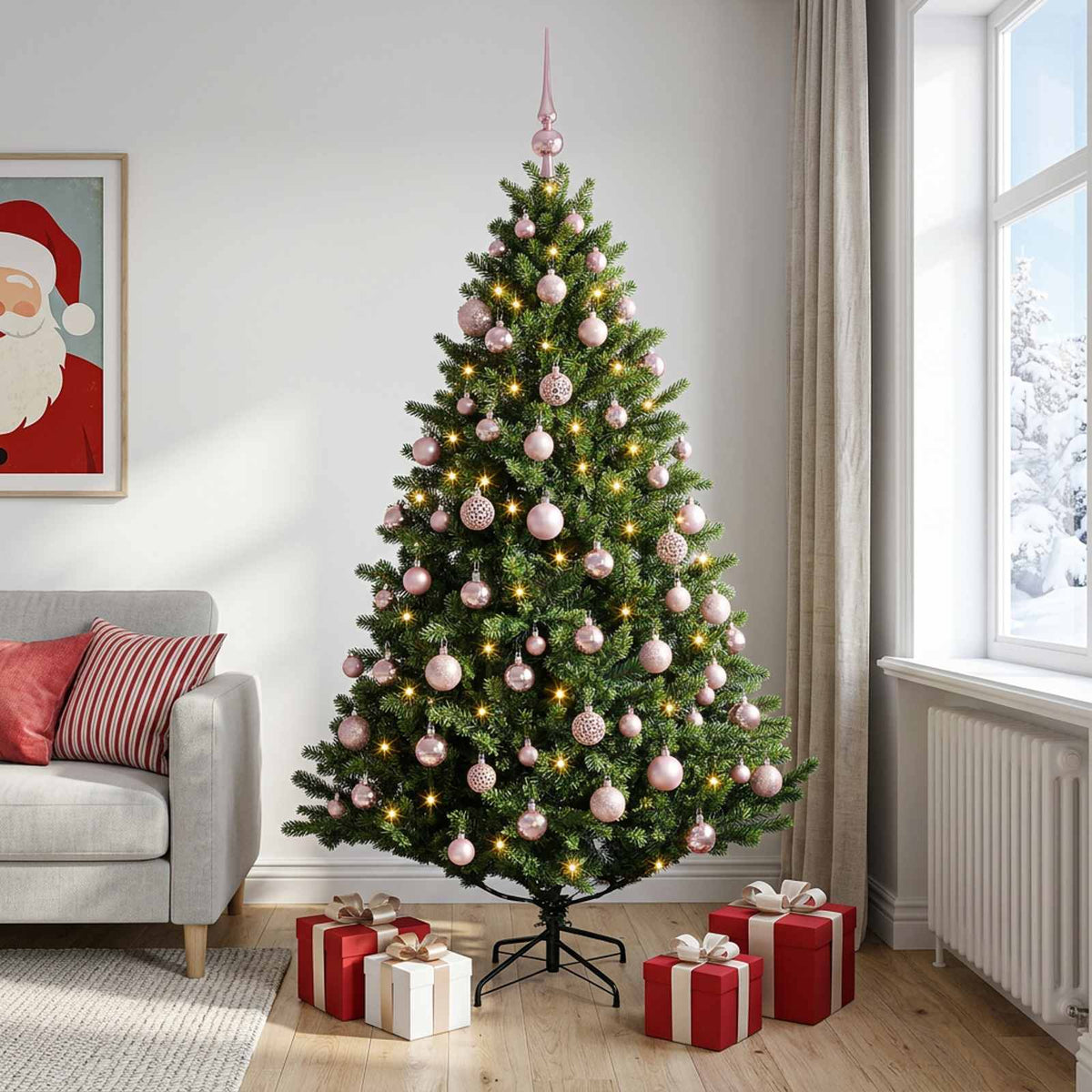 vidaXL Artificial Christmas Tree with Bauble 210 cm 300 LEDs 1