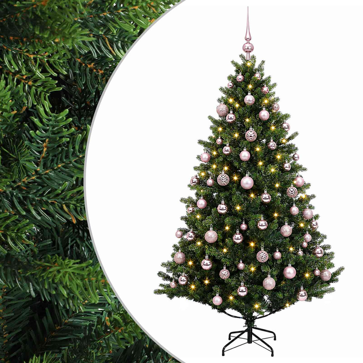 Artificial Christmas Tree with Bauble 300 LEDs Green 210 cm with LEDs & pink balls