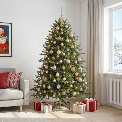 Artificial Christmas Tree with Bauble 300 LEDs 180 cm with LEDs & pink balls