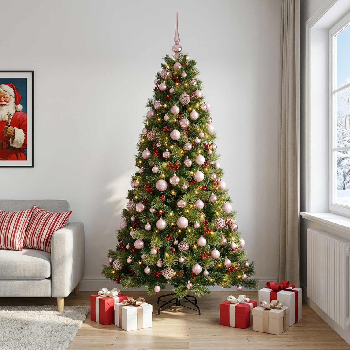 vidaXL Artificial Christmas Tree with Bauble 240 cm 300 LEDs 1