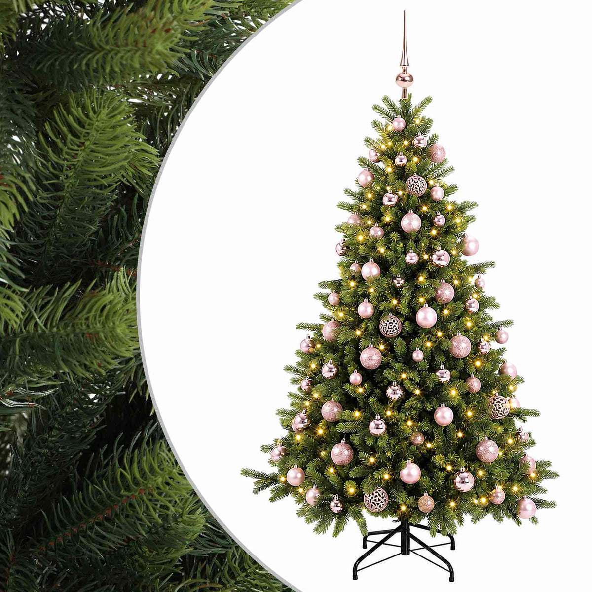 Artificial Christmas Tree with Bauble 300 LEDs 210 cm with LEDs & pink balls