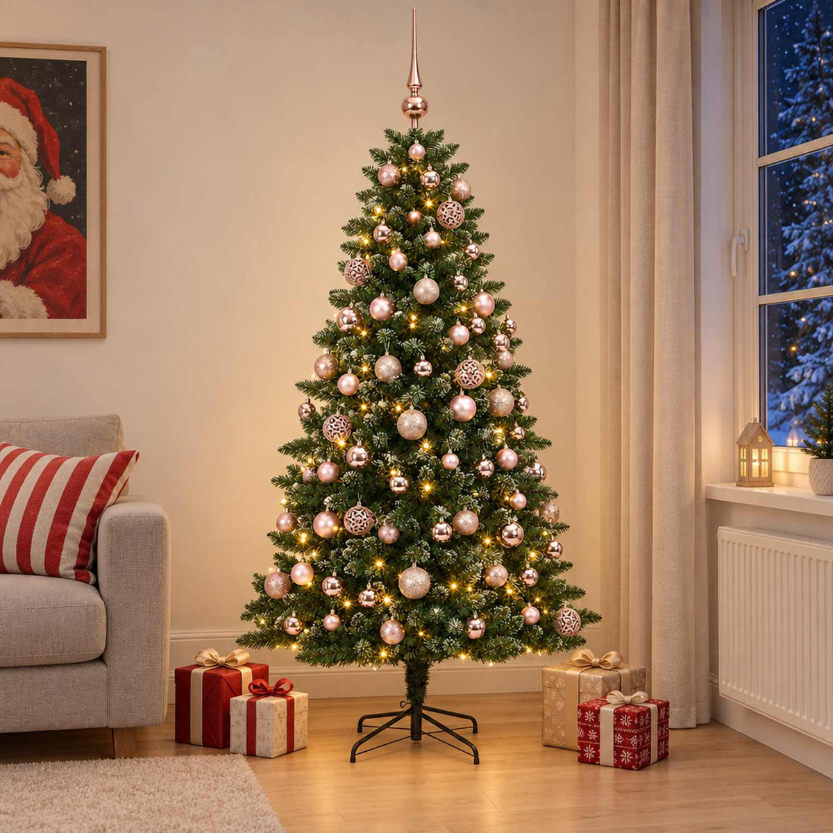 vidaXL Artificial Christmas Tree with Bauble 210 cm 300 LEDs 1